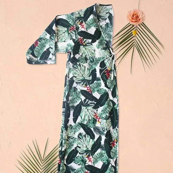 {Rachel Zoe} Curated Monstera Tassel Tie Tropical Long Cover Up Duster - Picture 5 of 16